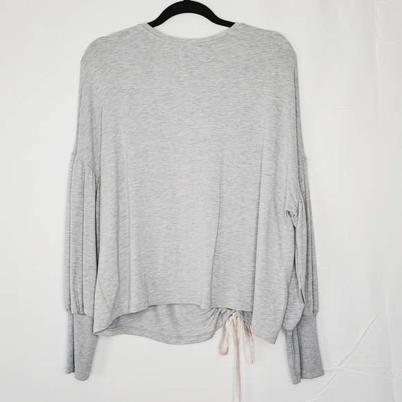 Zara Puff Sleeve Tie Front Sweatshirt Size L Lightweight Cutout Pullover NEW - Picture 5 of 11